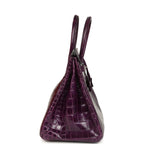 Hermes Birkin 35 Amethyst Shiny Porosus Crocodile Palladium Hardware