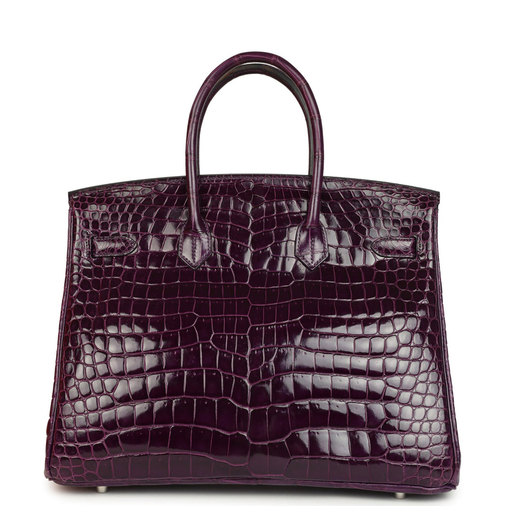 Hermes Birkin 35 Amethyst Shiny Porosus Crocodile Palladium Hardware