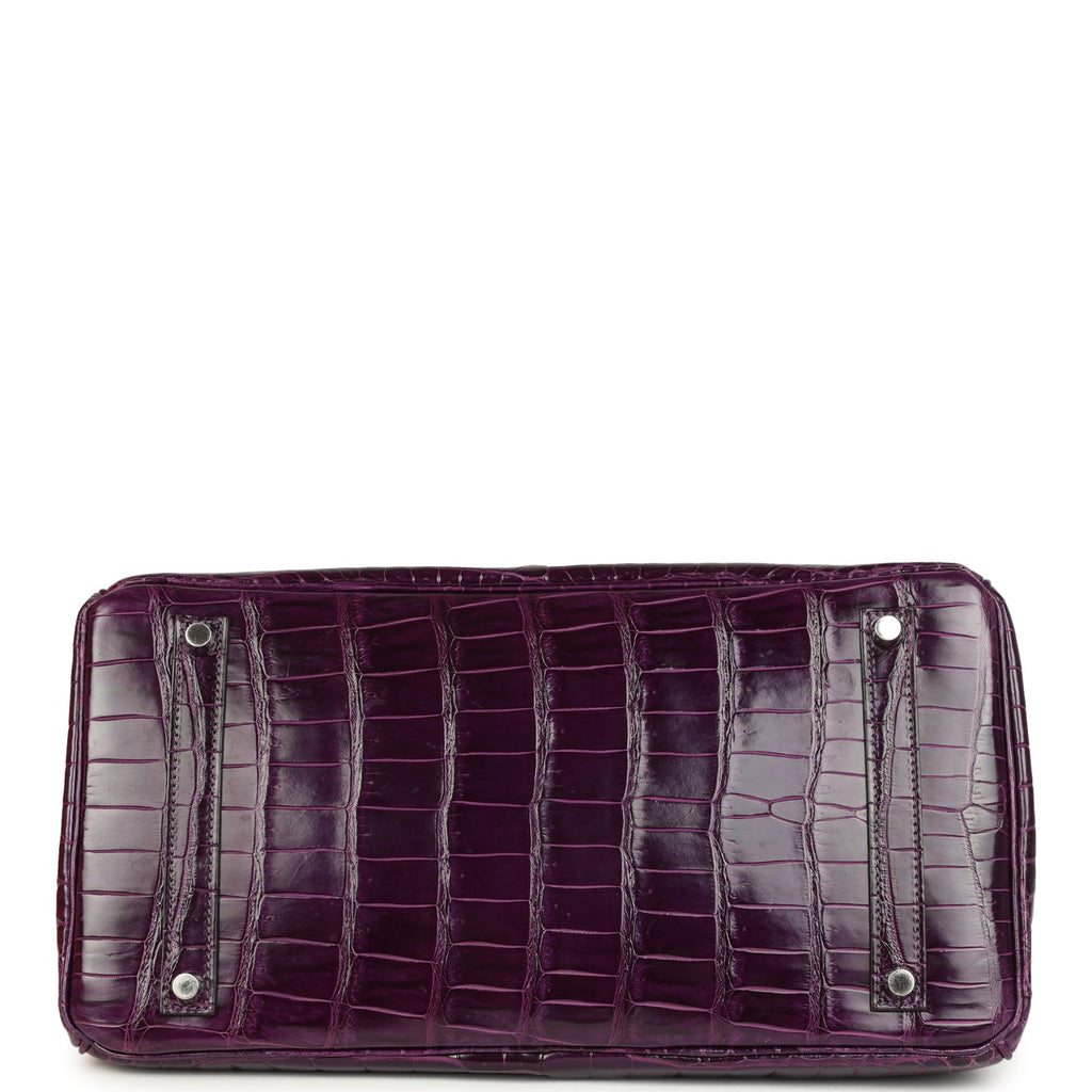 Hermes Birkin 35 Amethyst Shiny Porosus Crocodile Palladium Hardware