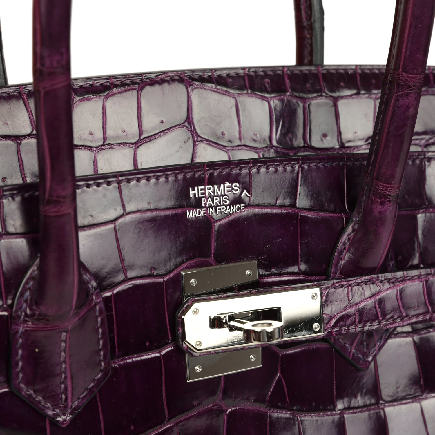 Hermes Birkin 35 Amethyst Shiny Porosus Crocodile Palladium Hardware