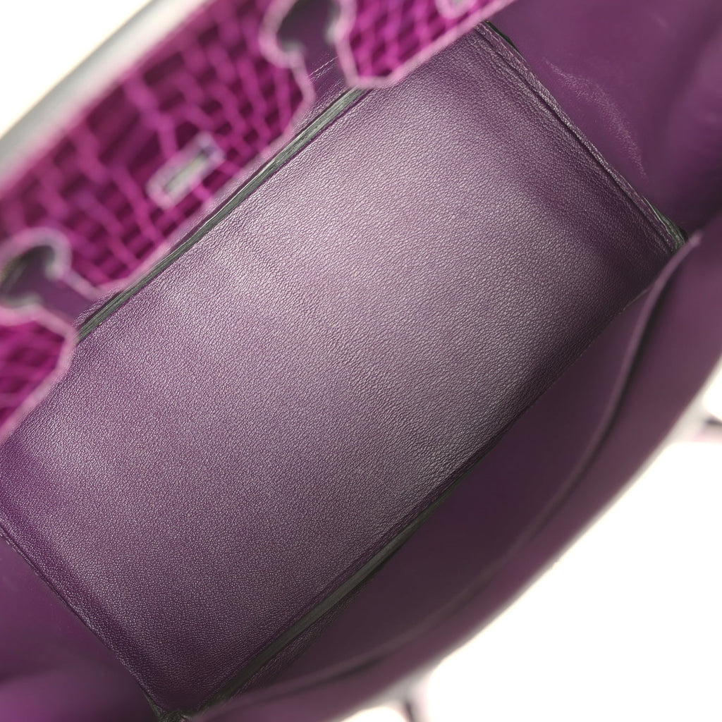 Hermes Birkin 35 Amethyst Shiny Porosus Crocodile Palladium Hardware