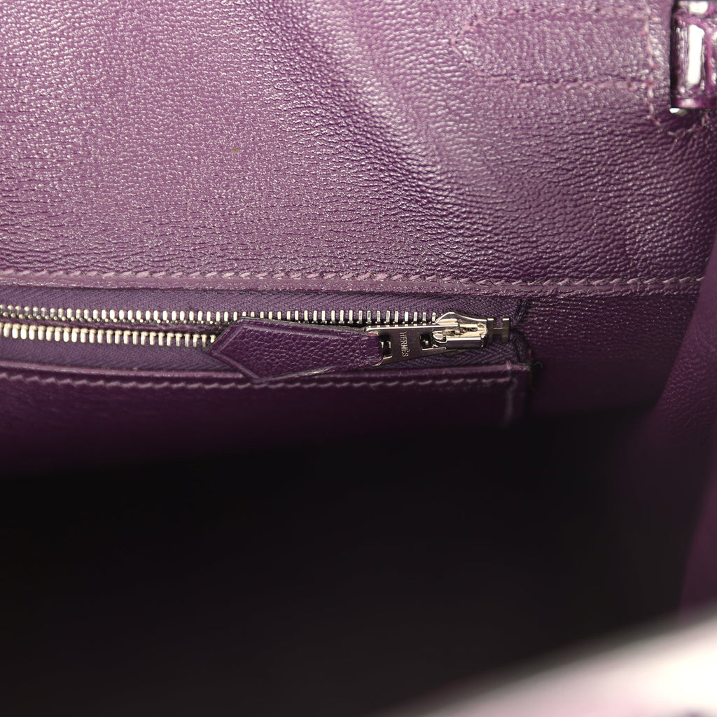 Hermes Birkin 35 Amethyst Shiny Porosus Crocodile Palladium Hardware