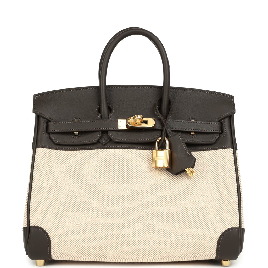 Hermes Birkin 25 Ecru and Beige Toile H Canvas and Bai-Brun Swift Gold Hardware