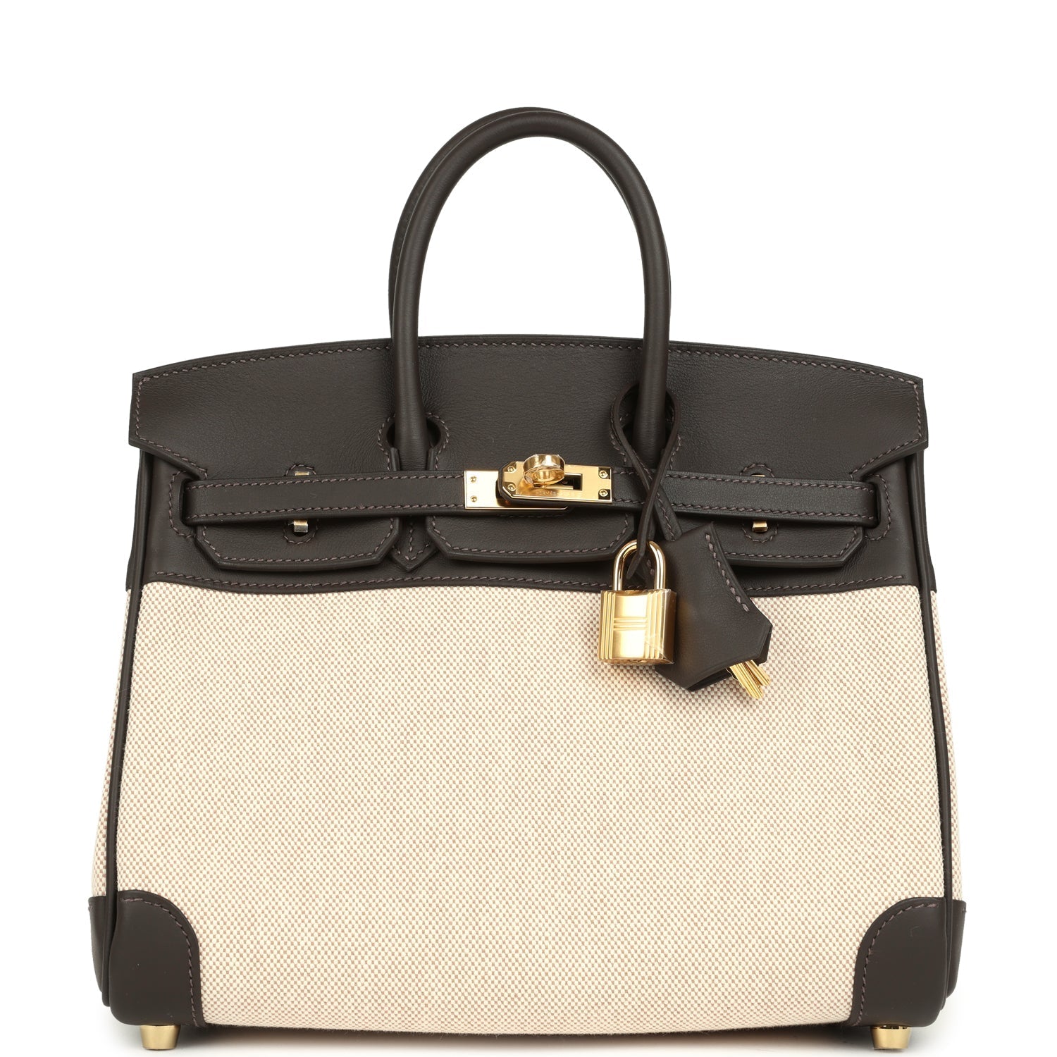 Hermes Birkin 25 Ecru and Beige Toile H Canvas and Bai-Brun Swift Gold Hardware
