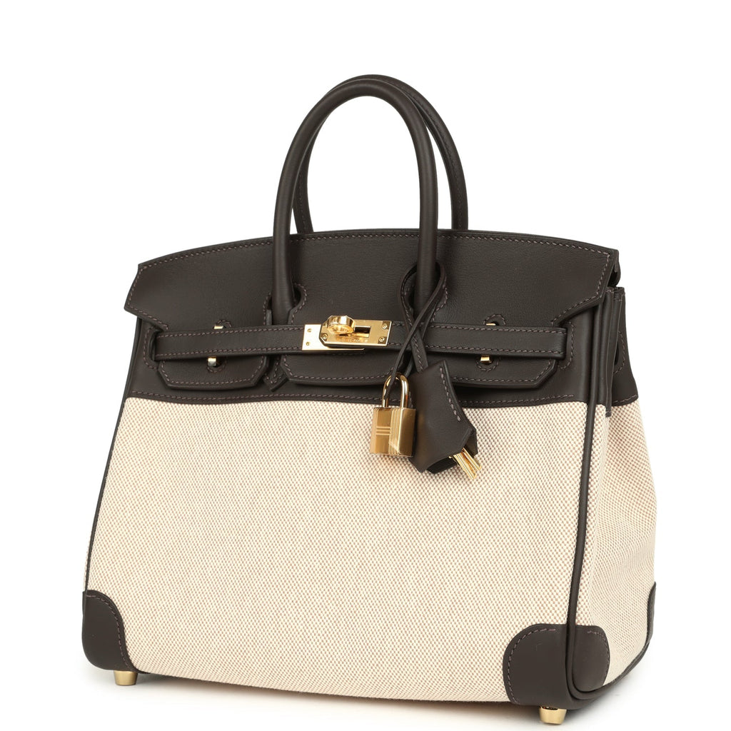 Hermes Birkin 25 Ecru and Beige Toile H Canvas and Bai-Brun Swift Gold Hardware