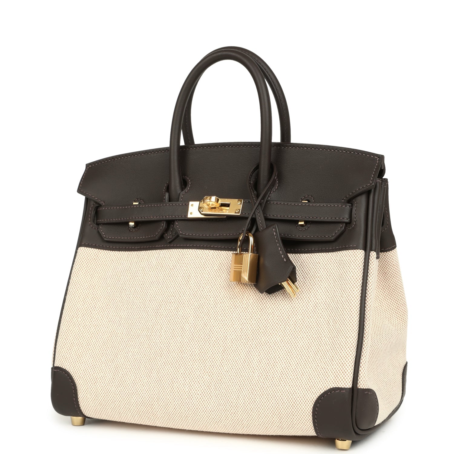 Hermes Birkin 25 Ecru and Beige Toile H Canvas and Bai-Brun Swift Gold Hardware
