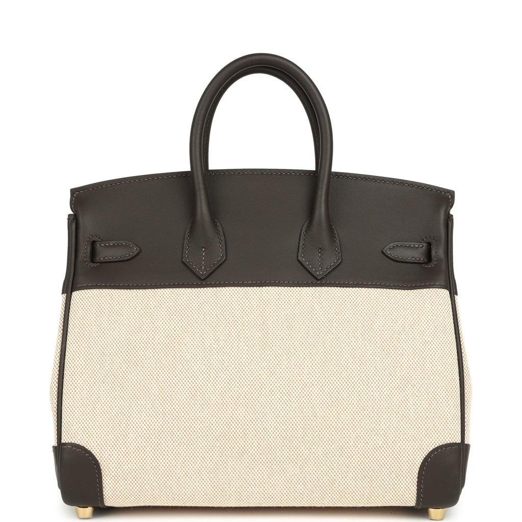 Hermes Birkin 25 Ecru and Beige Toile H Canvas and Bai-Brun Swift Gold Hardware