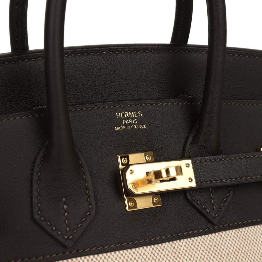 Hermes Birkin 25 Ecru and Beige Toile H Canvas and Bai-Brun Swift Gold Hardware