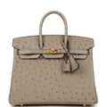 Hermes Birkin 25 Gris Tourterelle Ostrich Gold Hardware