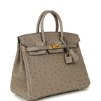 Hermes Birkin 25 Gris Tourterelle Ostrich Gold Hardware