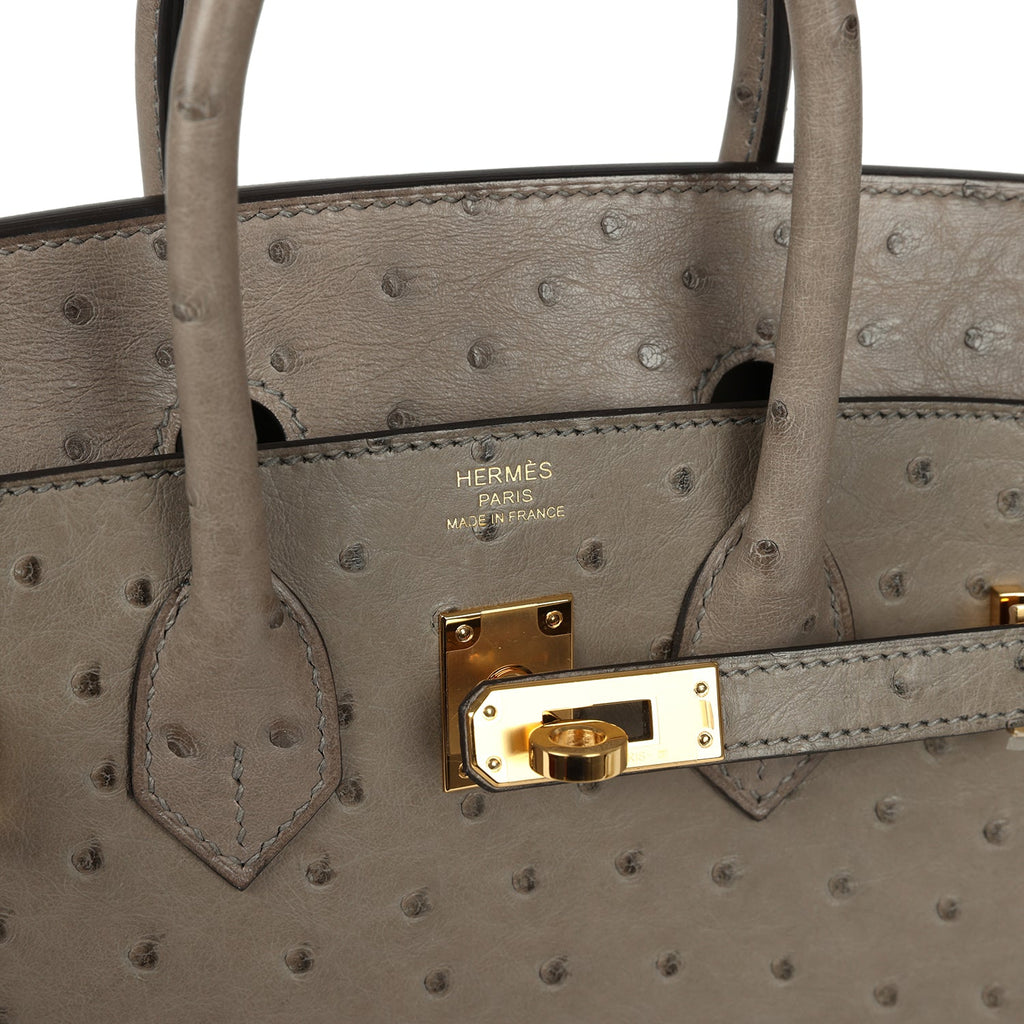 Hermes Birkin 25 Gris Tourterelle Ostrich Gold Hardware