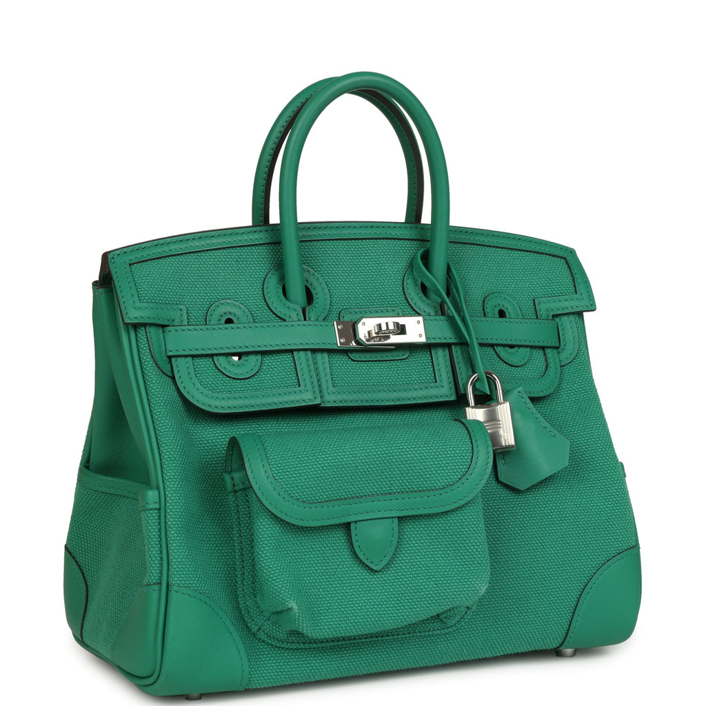 Hermes Birkin 25 Cargo Vert Vertigo Toile H and Swift Palladium Hardware