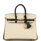 Hermes Special Order (HSS) Birkin 25 Craie and Black Epsom Brushed Gold Hardware