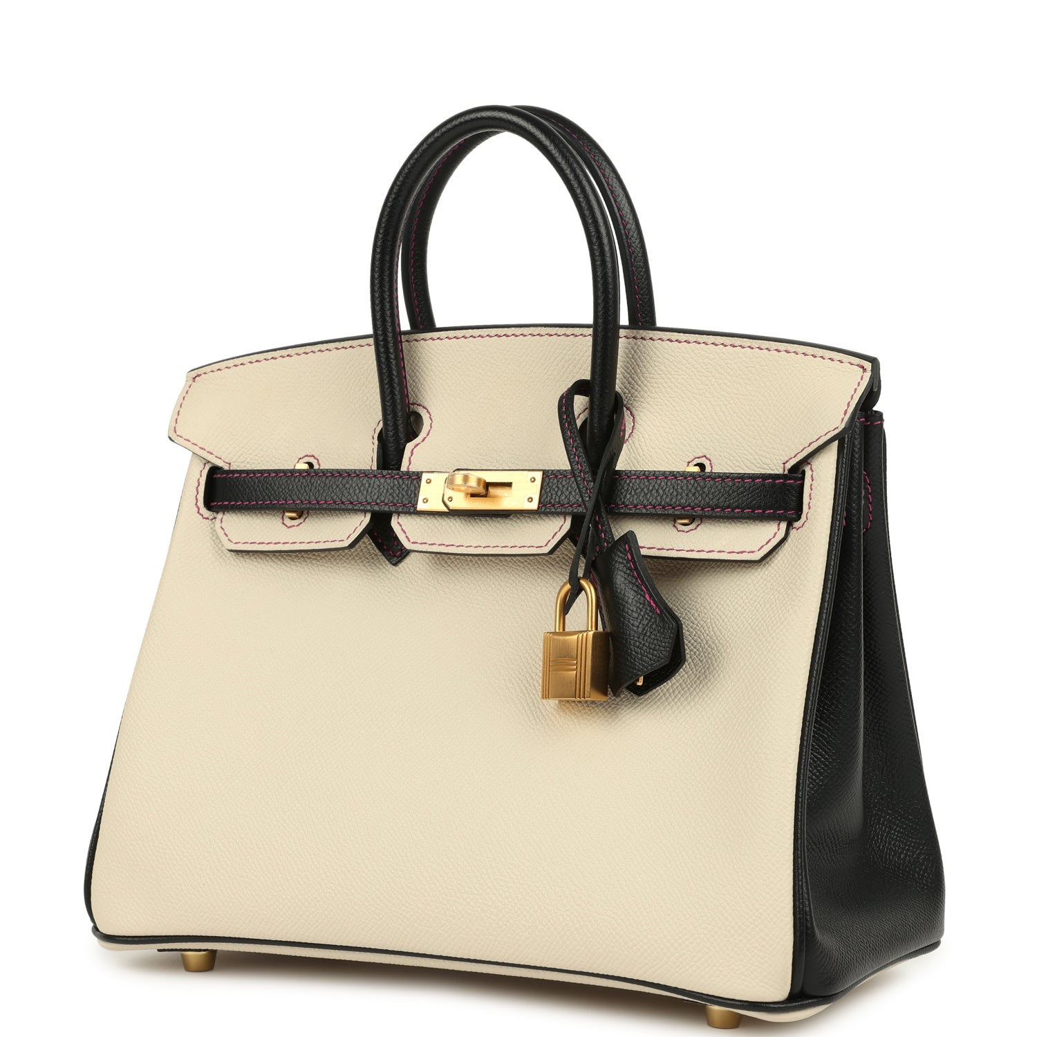 Hermes Special Order (HSS) Birkin 25 Craie and Black Epsom Brushed Gold Hardware