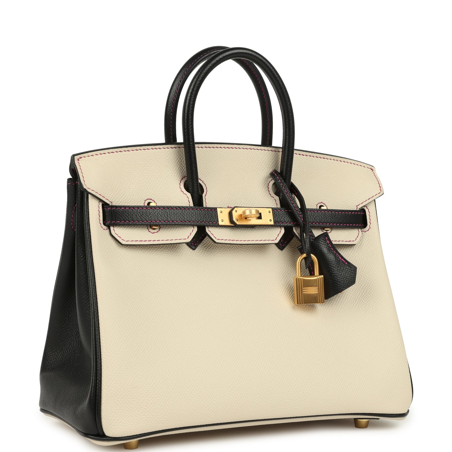 Hermes Special Order (HSS) Birkin 25 Craie and Black Epsom Brushed Gold Hardware