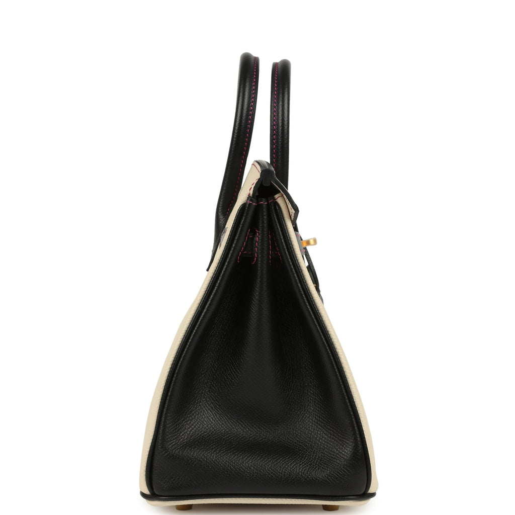 Hermes Special Order (HSS) Birkin 25 Craie and Black Epsom Brushed Gold Hardware