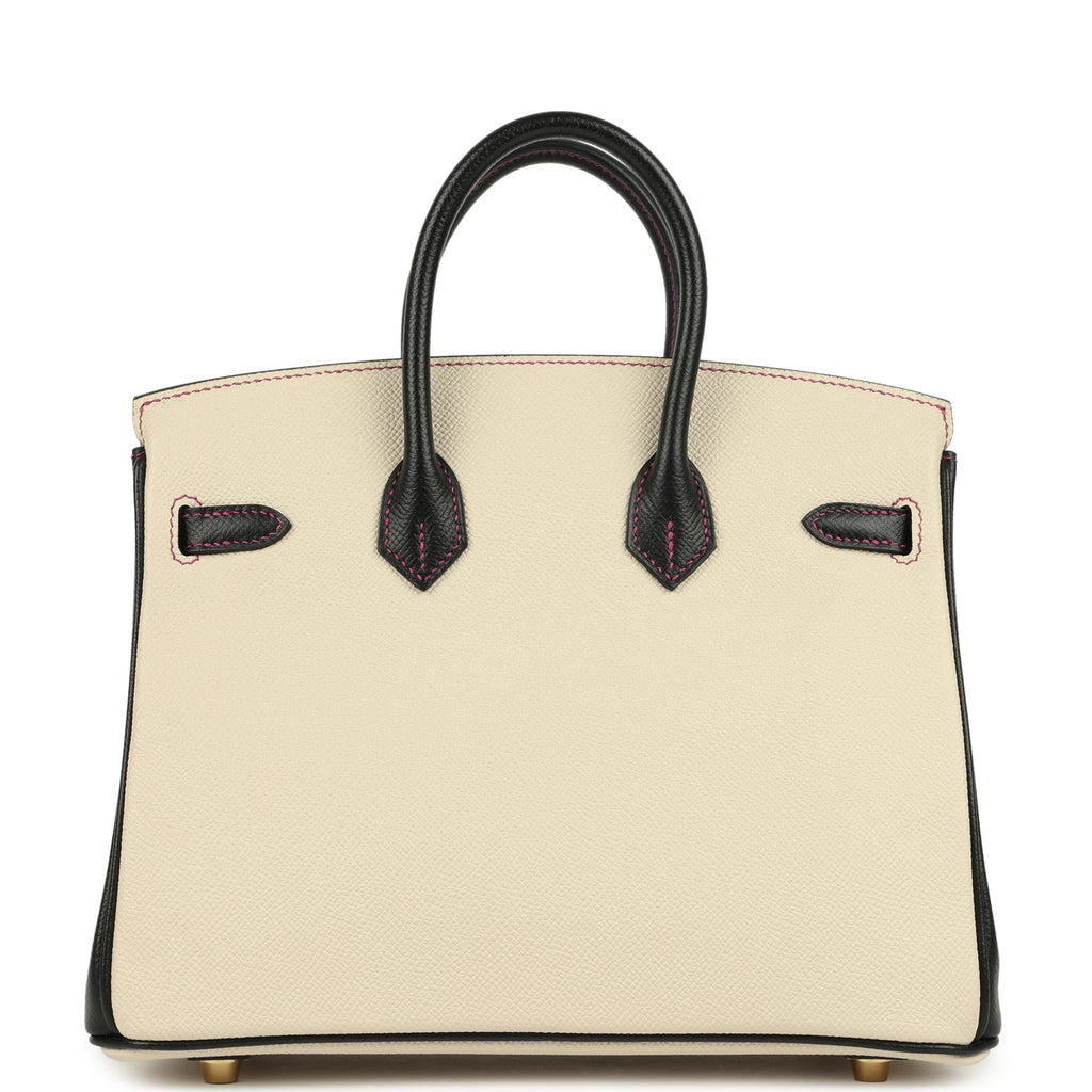 Hermes Special Order (HSS) Birkin 25 Craie and Black Epsom Brushed Gold Hardware