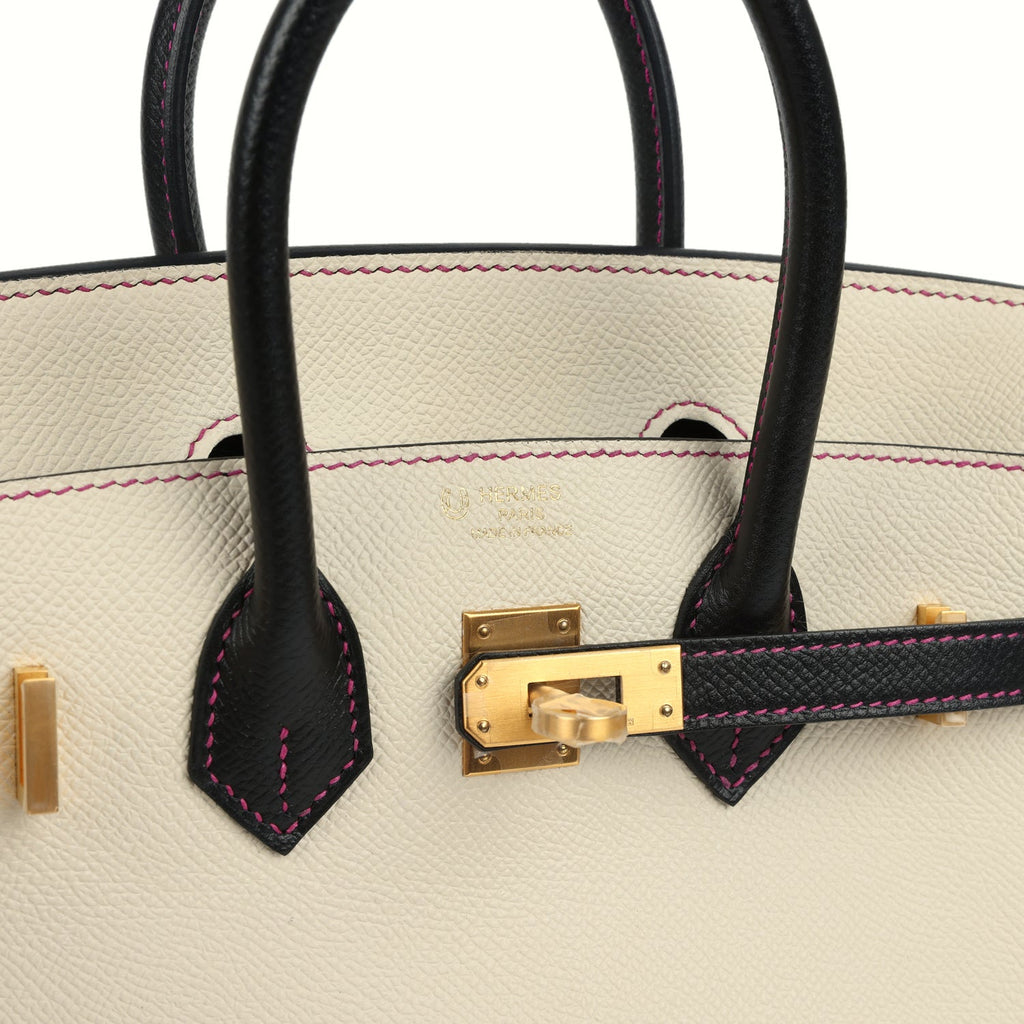 Hermes Special Order (HSS) Birkin 25 Craie and Black Epsom Brushed Gold Hardware