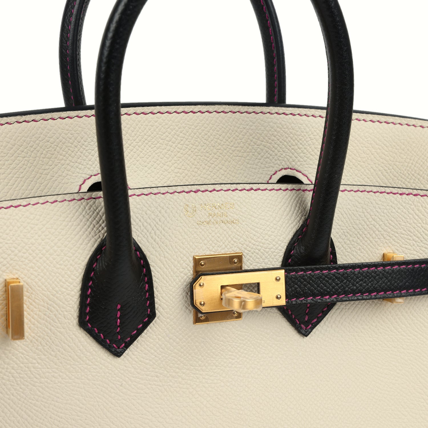 Hermes Special Order (HSS) Birkin 25 Craie and Black Epsom Brushed Gold Hardware