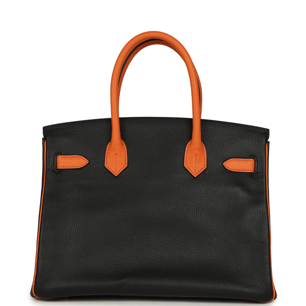 Hermes Special Order (HSS) Birkin 30 Black and Orange Chevre Brushed Gold Hardware