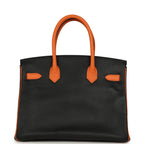 Hermes Special Order (HSS) Birkin 30 Black and Orange Chevre Brushed Gold Hardware