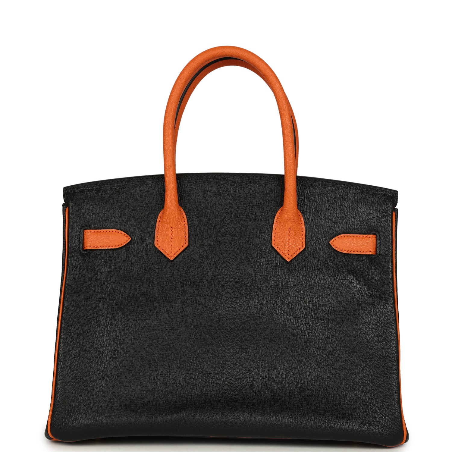 Hermes Special Order (HSS) Birkin 30 Black and Orange Chevre Brushed Gold Hardware