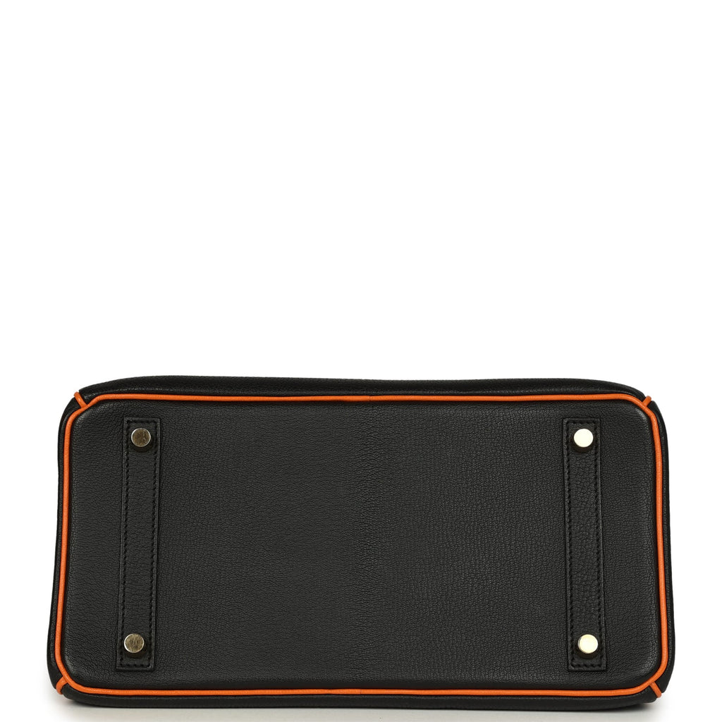 Hermes Special Order (HSS) Birkin 30 Black and Orange Chevre Brushed Gold Hardware
