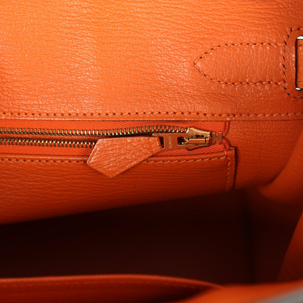 Hermes Special Order (HSS) Birkin 30 Black and Orange Chevre Brushed Gold Hardware