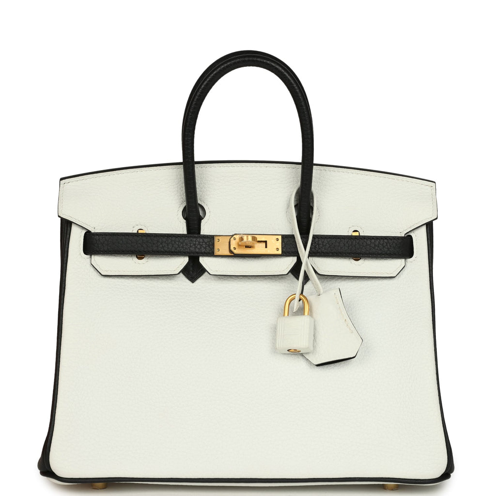Hermes Special Order (HSS) Birkin 25 Bi-Color White and Black Clemence Brushed Gold Hardware