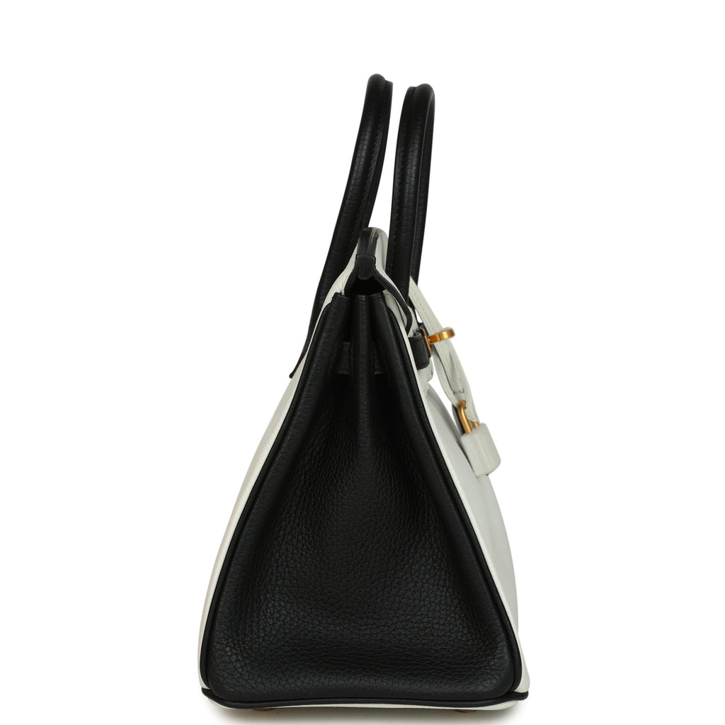 Hermes Special Order (HSS) Birkin 25 Bi-Color White and Black Clemence Brushed Gold Hardware