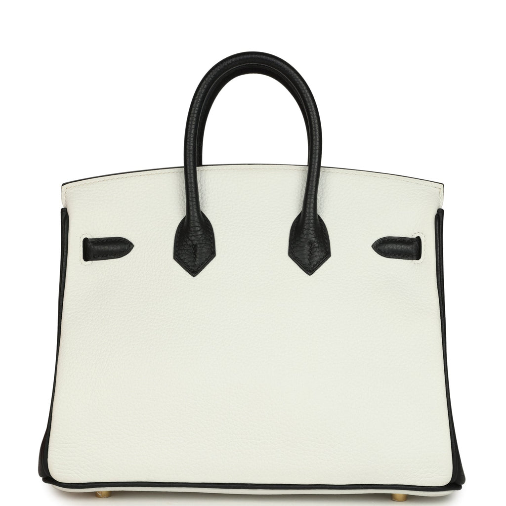 Hermes Special Order (HSS) Birkin 25 Bi-Color White and Black Clemence Brushed Gold Hardware