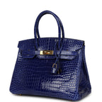 Hermes Birkin 30 Bleu Electric Shiny Porosus Crocodile Gold Hardware