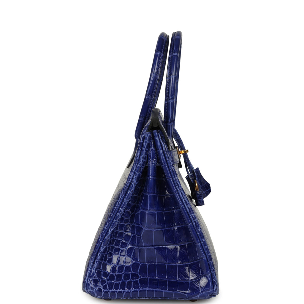 Hermes Birkin 30 Bleu Electric Shiny Porosus Crocodile Gold Hardware