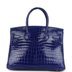 Hermes Birkin 30 Bleu Electric Shiny Porosus Crocodile Gold Hardware