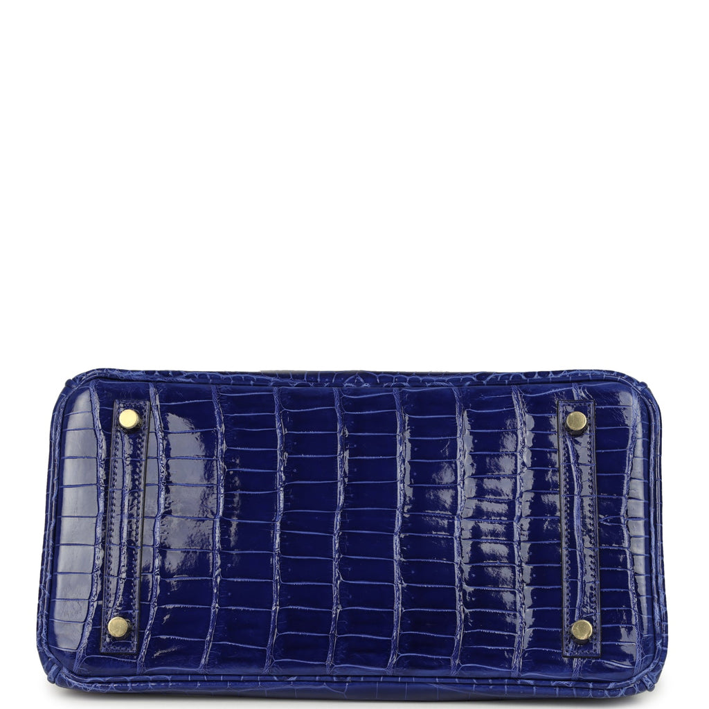 Hermes Birkin 30 Bleu Electric Shiny Porosus Crocodile Gold Hardware