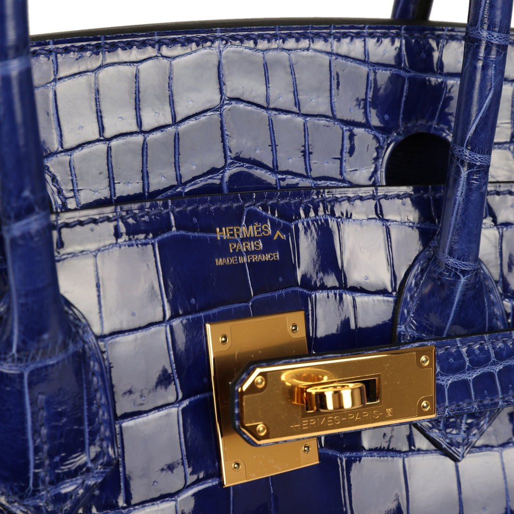 Hermes Birkin 30 Bleu Electric Shiny Porosus Crocodile Gold Hardware