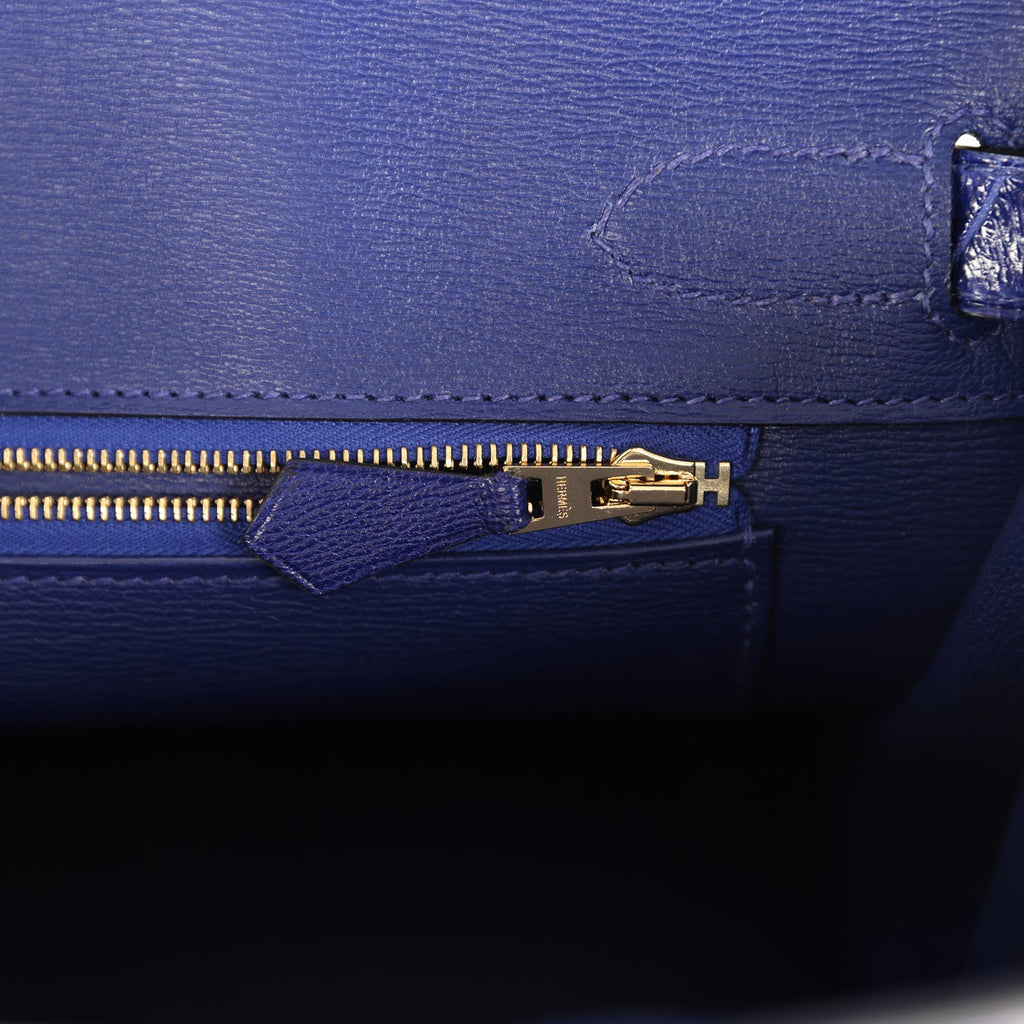 Hermes Birkin 30 Bleu Electric Shiny Porosus Crocodile Gold Hardware