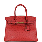 Hermes Birkin 30 Rouge Vif Ostrich Gold Hardware
