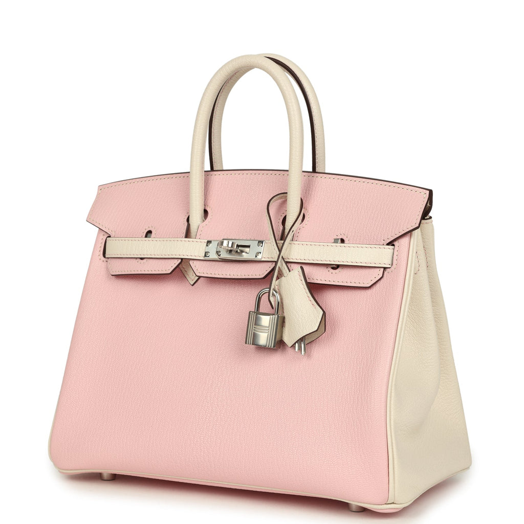 Hermes Special Order (HSS) Birkin 25 Nata and Rose Sakura Chevre Mysore Palladium Hardware