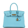 Hermes Birkin 30 Celeste Epsom Gold Hardware