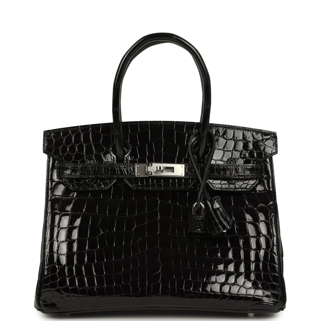 Hermes Birkin 30 Black Shiny Crocodile Niloticus Palladium Hardware