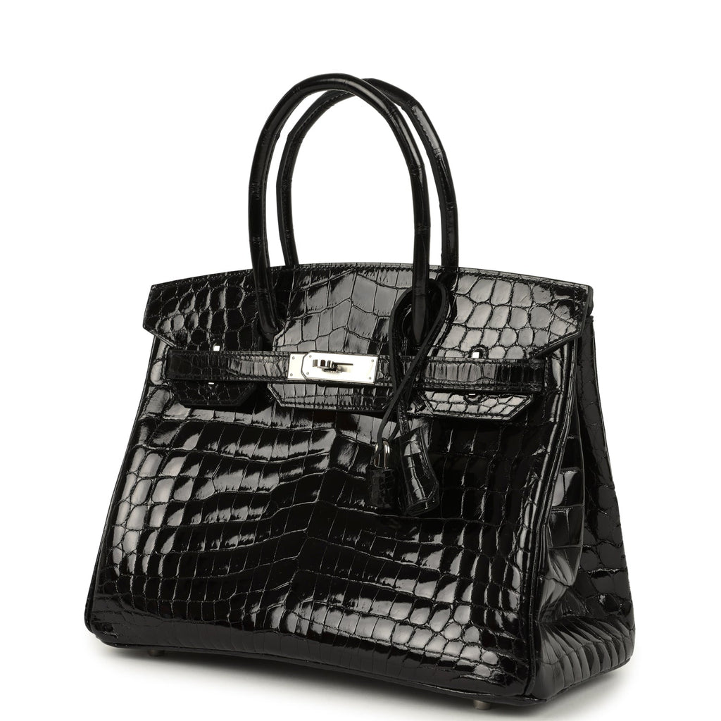Hermes Birkin 30 Black Shiny Crocodile Niloticus Palladium Hardware