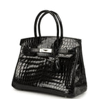 Hermes Birkin 30 Black Shiny Crocodile Niloticus Palladium Hardware