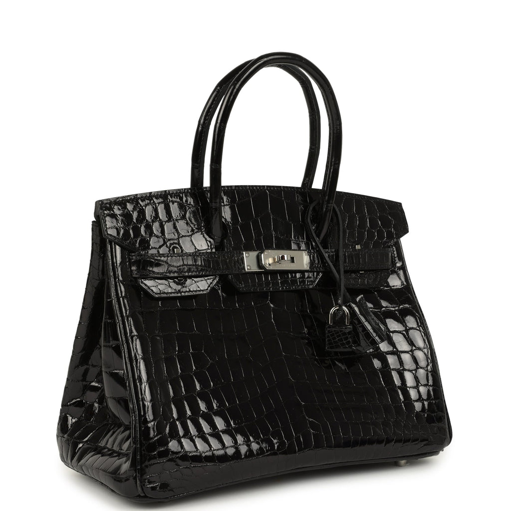 Hermes Birkin 30 Black Shiny Crocodile Niloticus Palladium Hardware