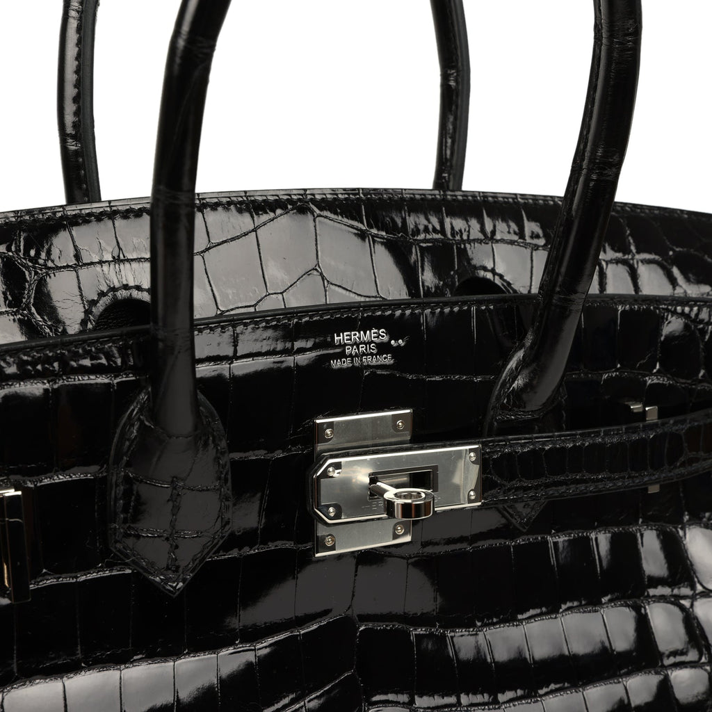 Hermes Birkin 30 Black Shiny Crocodile Niloticus Palladium Hardware
