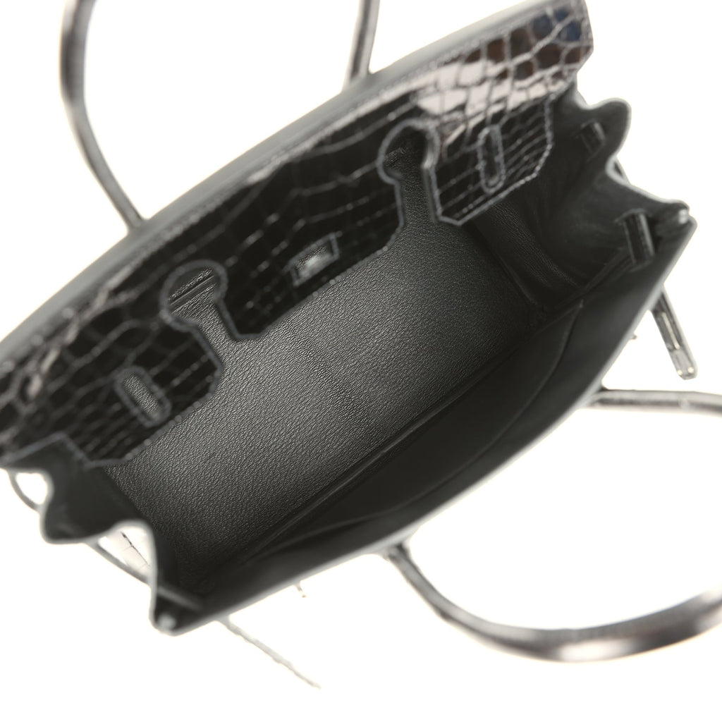 Hermes Birkin 30 Black Shiny Crocodile Niloticus Palladium Hardware