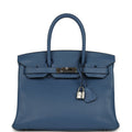 Hermes Birkin 30 Bleu Agate Clemence Palladium Hardware