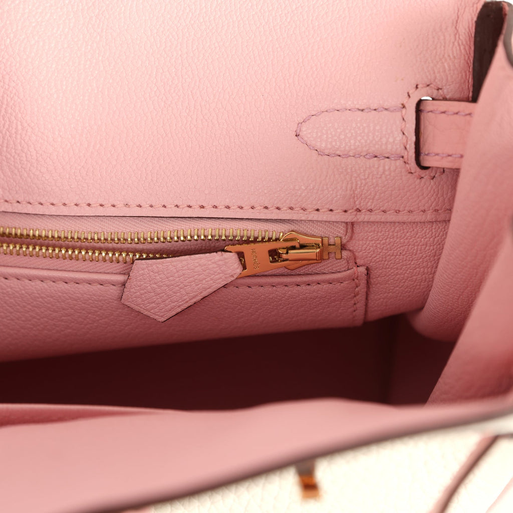 Hermes Special Order (HSS) Birkin 25 White and Rose Sakura Clemence Rose Gold Hardware