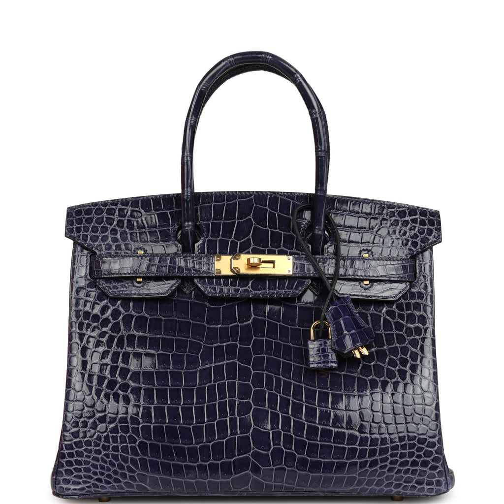 Hermes Birkin 30 Bleu Encre Shiny Porosus Crocodile Gold Hardware