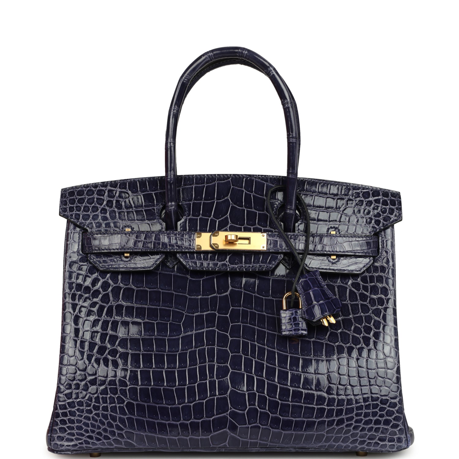 Hermes Birkin 30 Bleu Encre Shiny Porosus Crocodile Gold Hardware